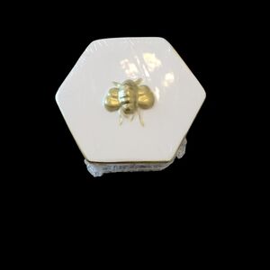 White Hexagonal Jewelry/trinket Box with Gold Bee Accent